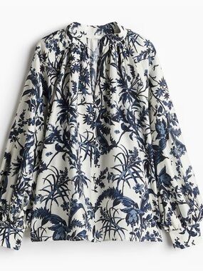 H&M Peasant Blouse with Navy Botanical Print